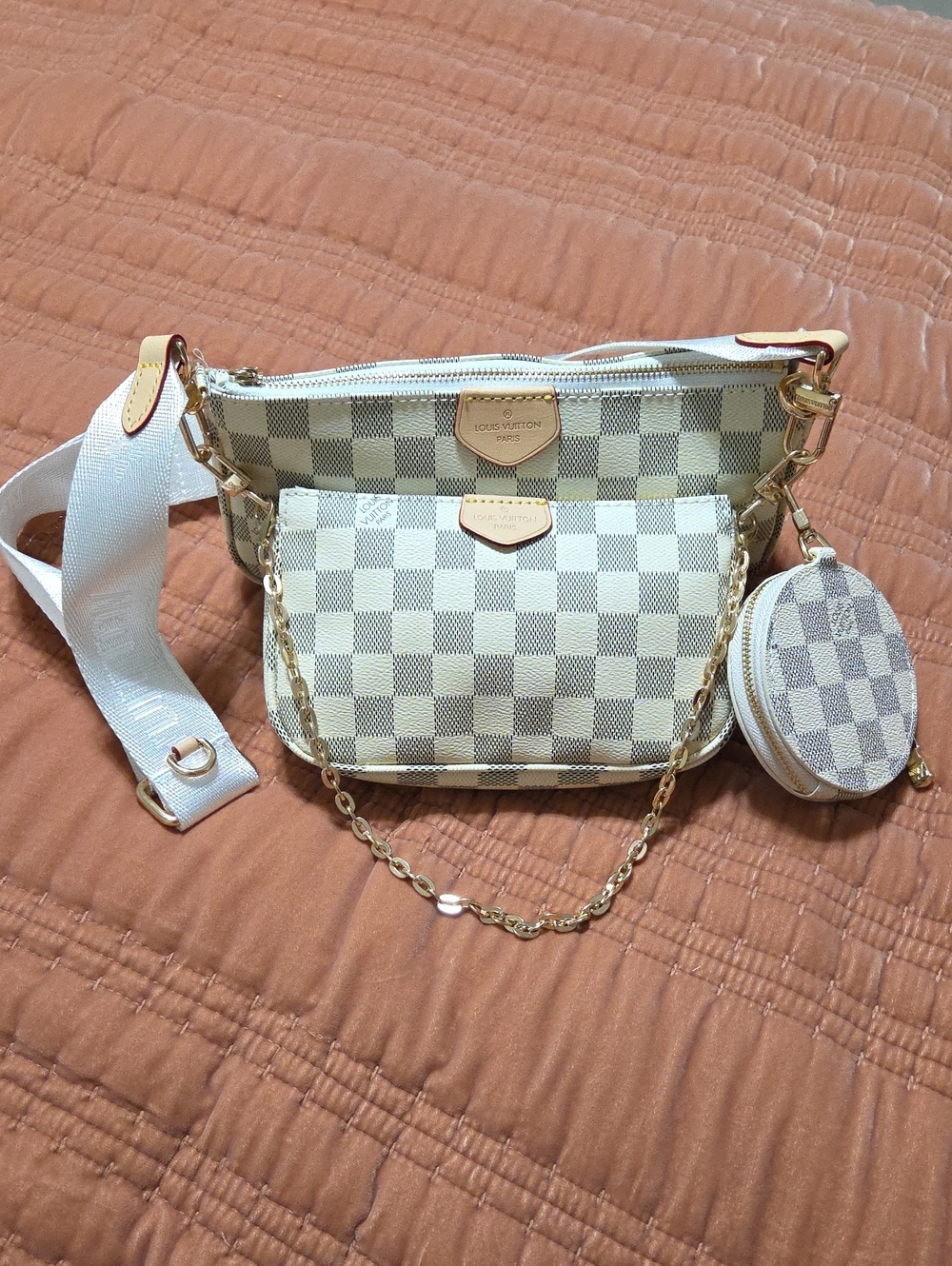 Louis Vuitton Cream Damier Multi-Pochette Crossbody Bag with Gold Hardware